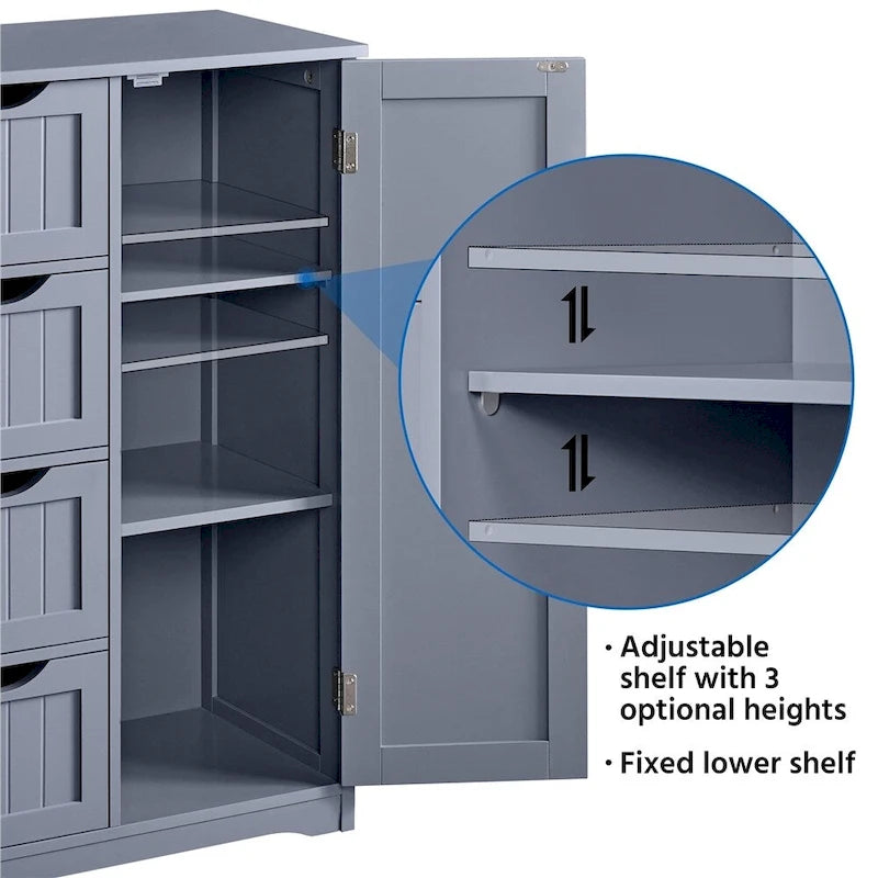 Large Freestanding Bathroom Storage Cabinet with 4 Drawers and Cupboard