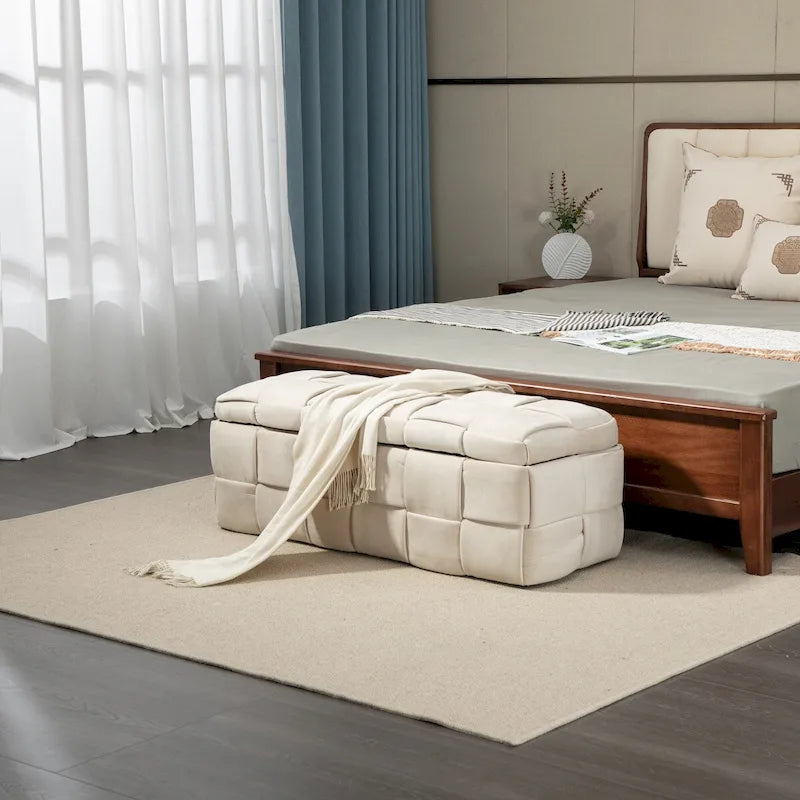 Velvet Upholstered Storage Ottoman Bench with Safety Hinge for Living Room,Bedroom