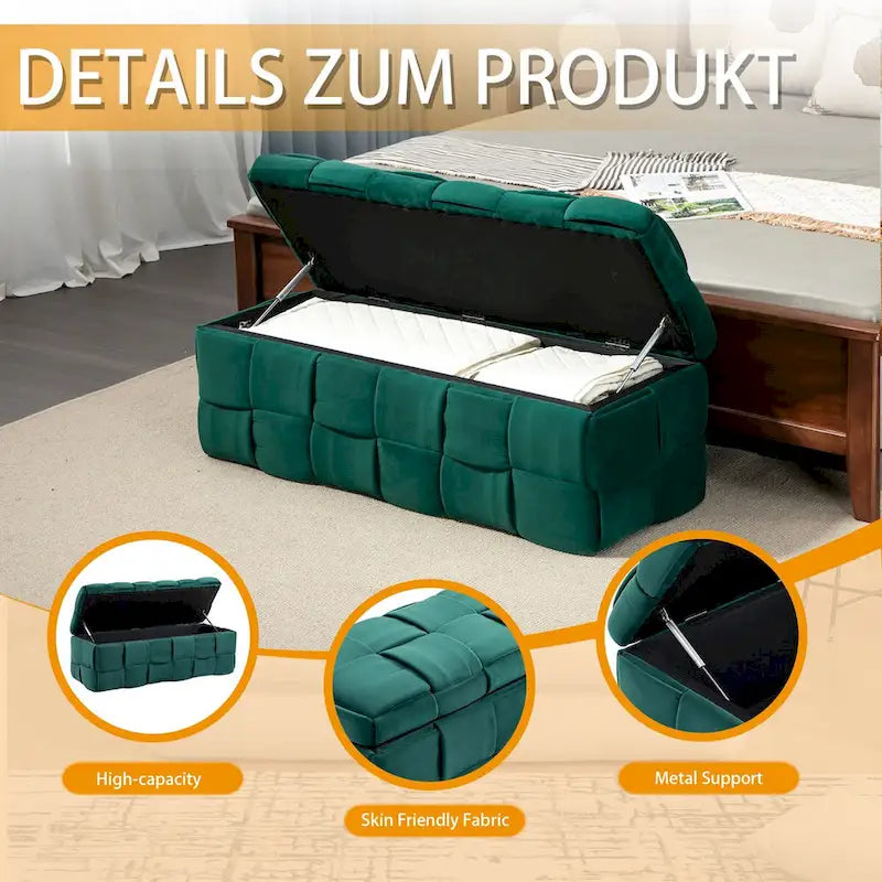 Samtbezogene Aufbewahrungsbank mit Sicherheits-Scharnier für Wohnzimmer und Schlafzimmer