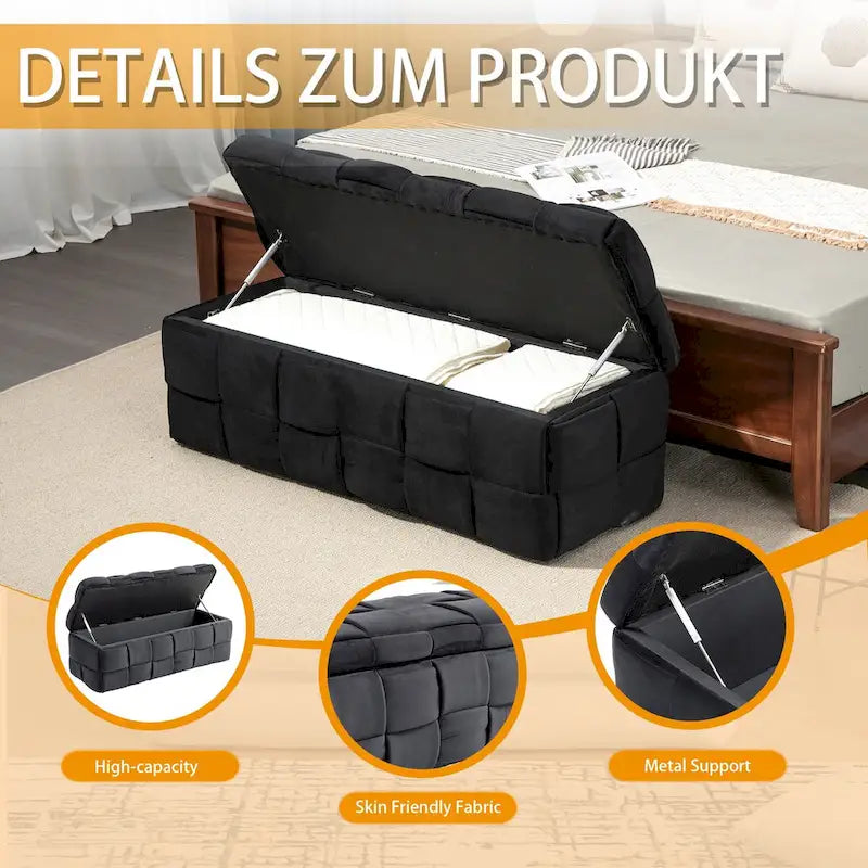 Samtbezogene Aufbewahrungsbank mit Sicherheits-Scharnier für Wohnzimmer und Schlafzimmer