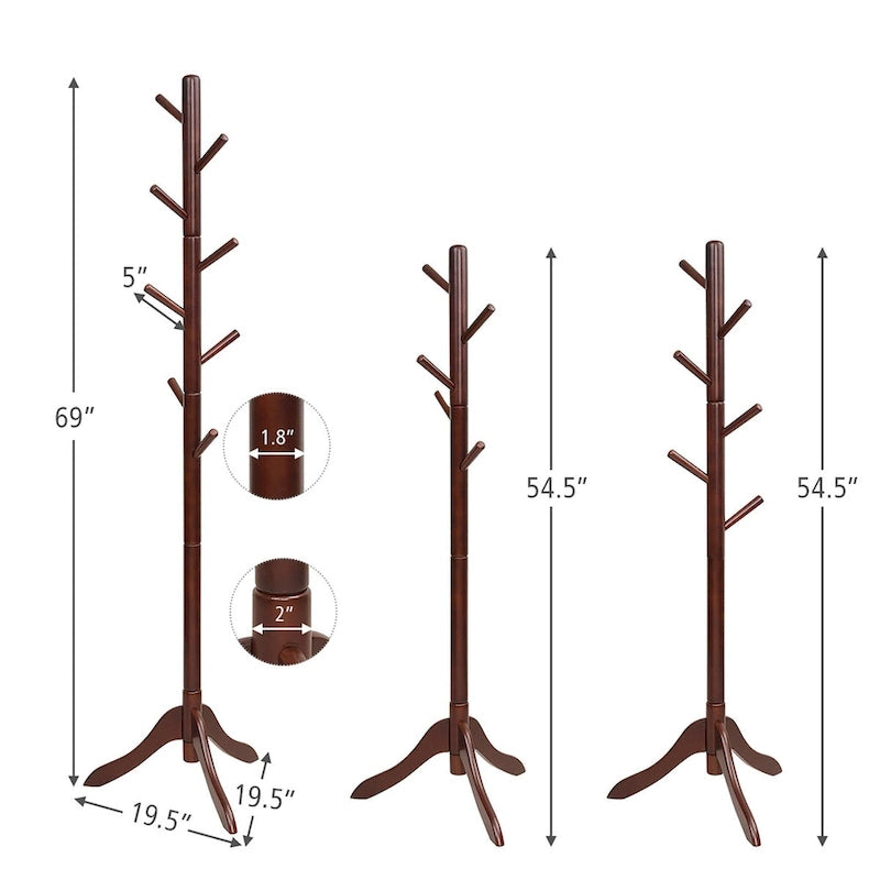 Garderobenständer aus Holz mit 8 Haken und verstellbarer Höhe